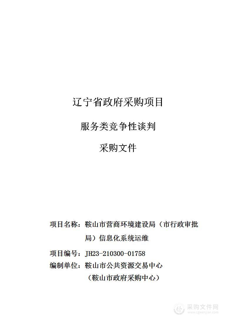 鞍山市营商环境建设局（市行政审批局）信息化系统运维