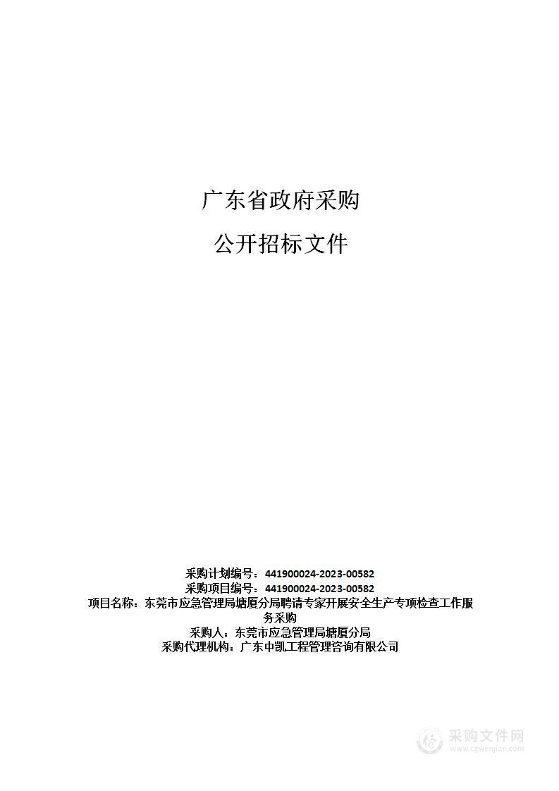 东莞市应急管理局塘厦分局聘请专家开展安全生产专项检查工作服务采购