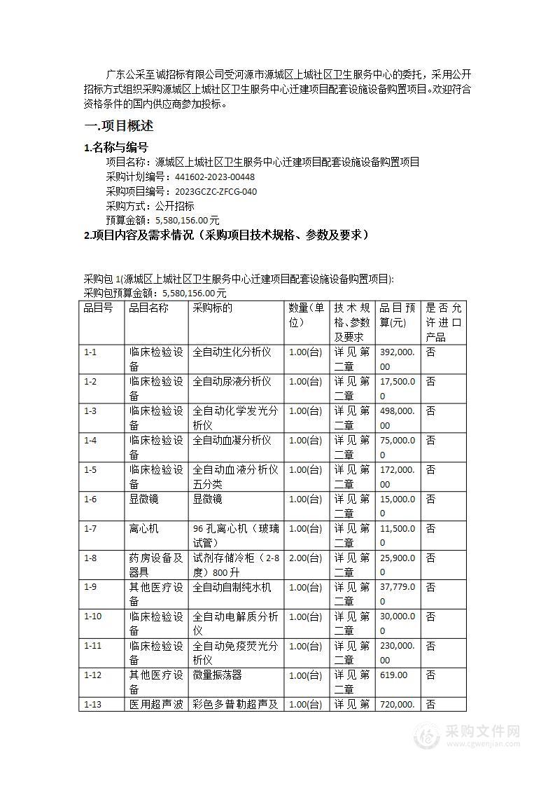 源城区上城社区卫生服务中心迁建项目配套设施设备购置项目