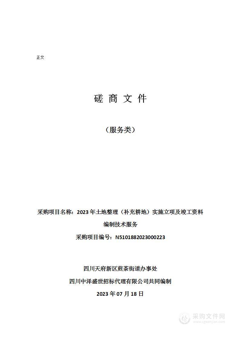 2023年土地整理（补充耕地）实施立项及竣工资料编制技术服务