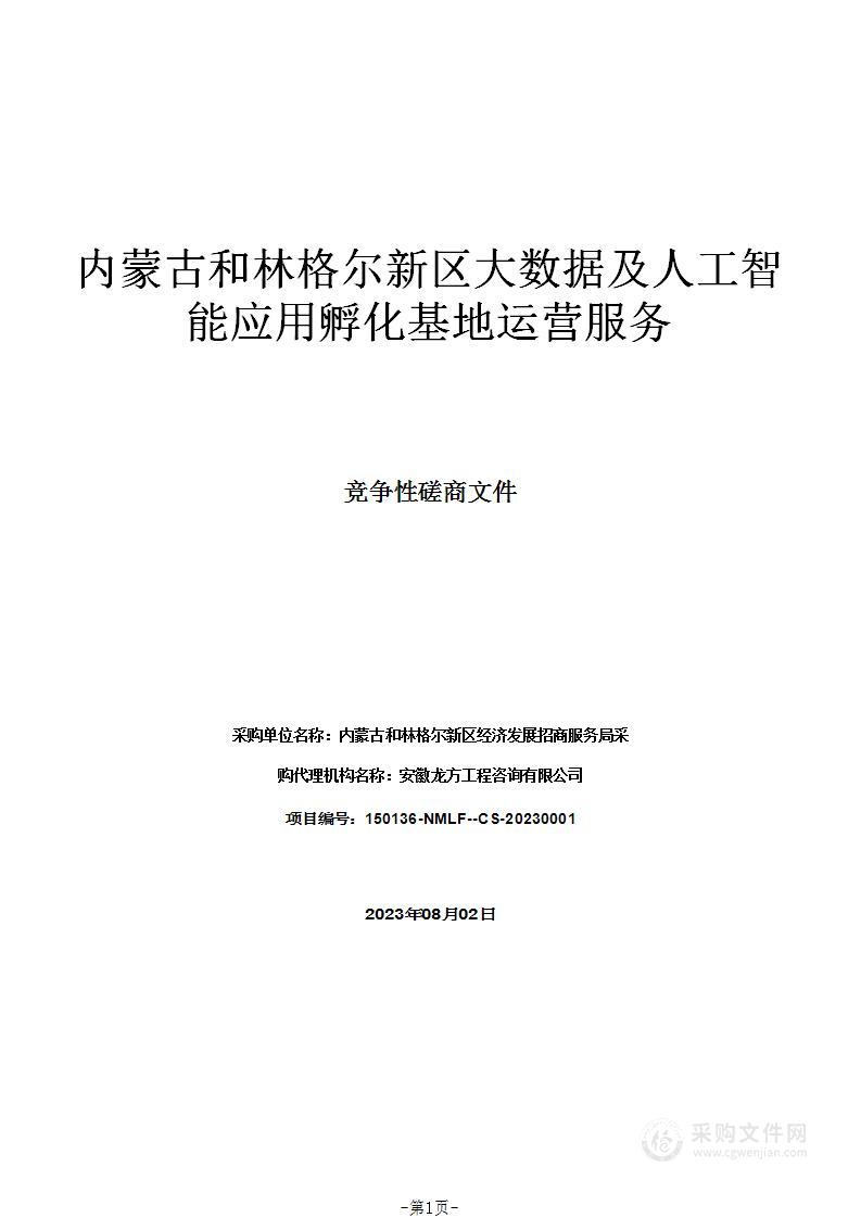 内蒙古和林格尔新区大数据及人工智能应用孵化基地运营服务