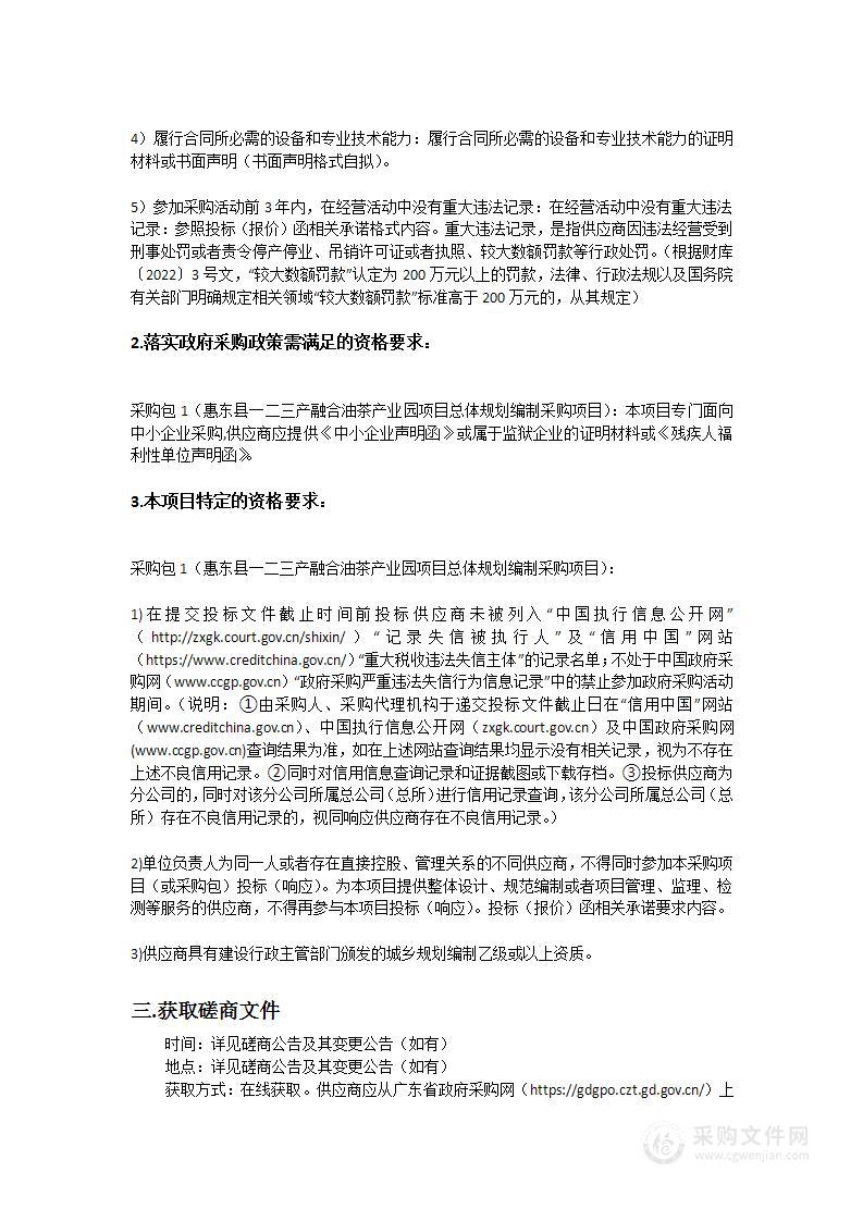 惠东县一二三产融合油茶产业园项目总体规划编制采购项目