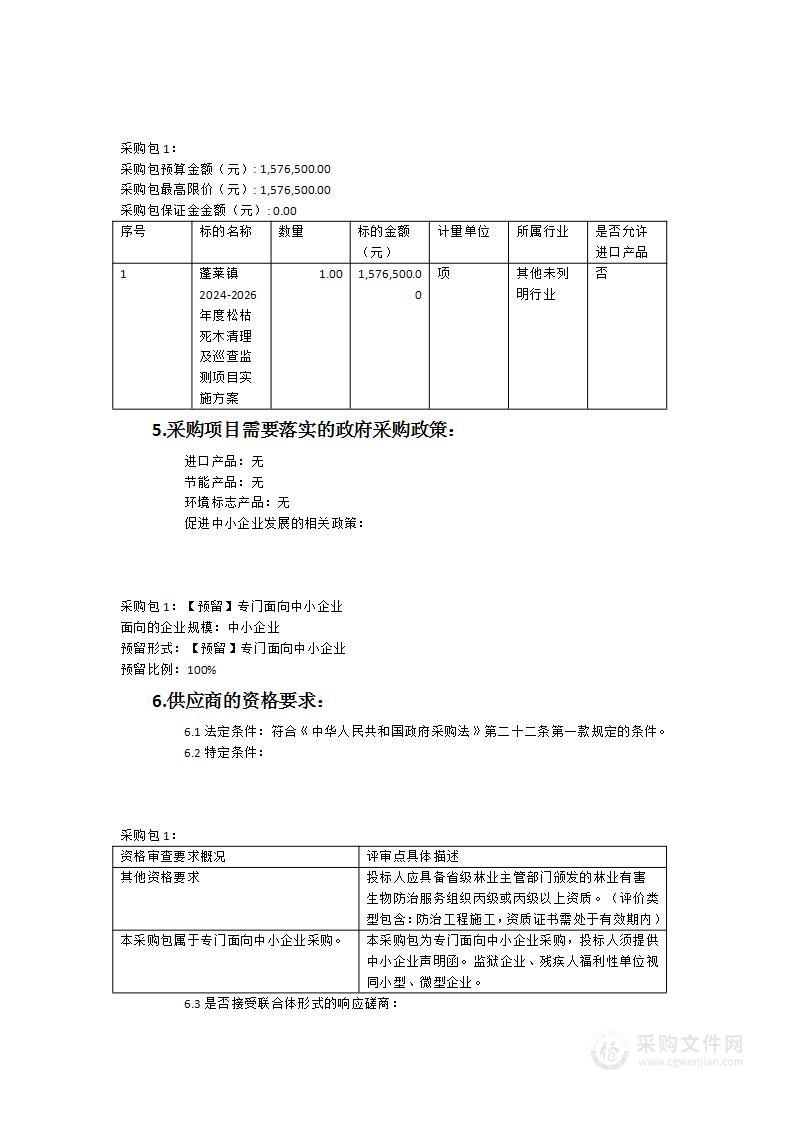 蓬莱镇2024-2026年度松枯死木清理及巡查监测项目实施方案