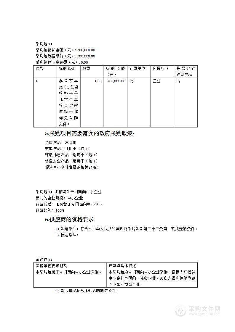 办公家具类（办公桌椅柜子茶几学生桌椅会议软座等一批详见采购文件）