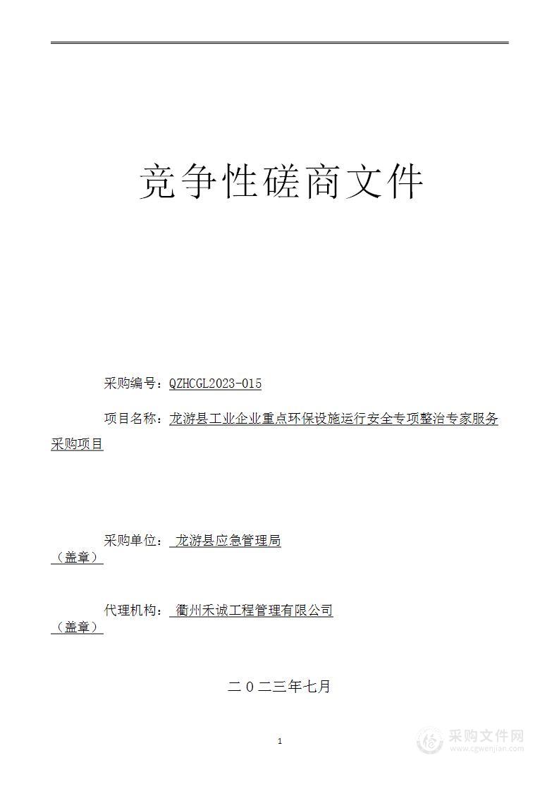 龙游县工业企业重点环保设施运行安全专项整治专家服务采购项目