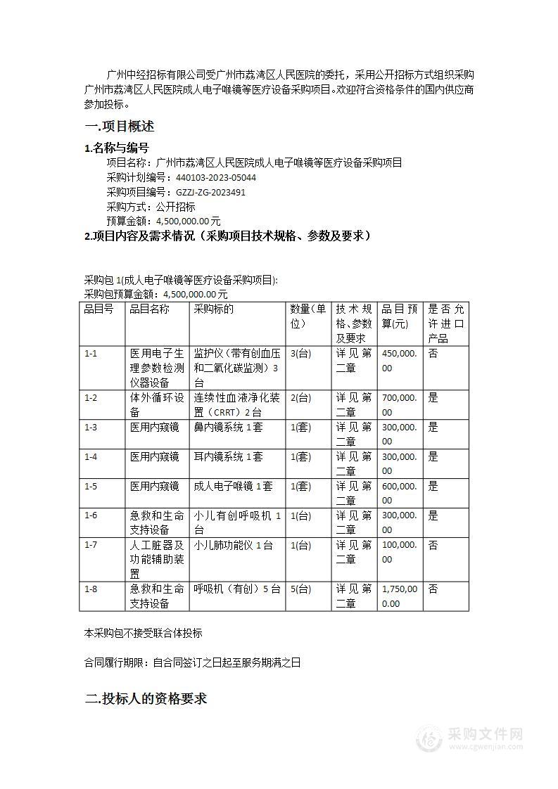 广州市荔湾区人民医院成人电子喉镜等医疗设备采购项目