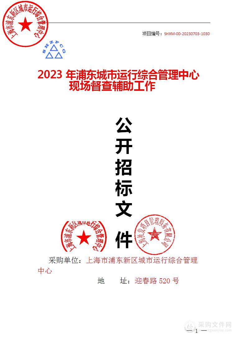 2023年浦东城市运行综合管理中心现场督查辅助工作