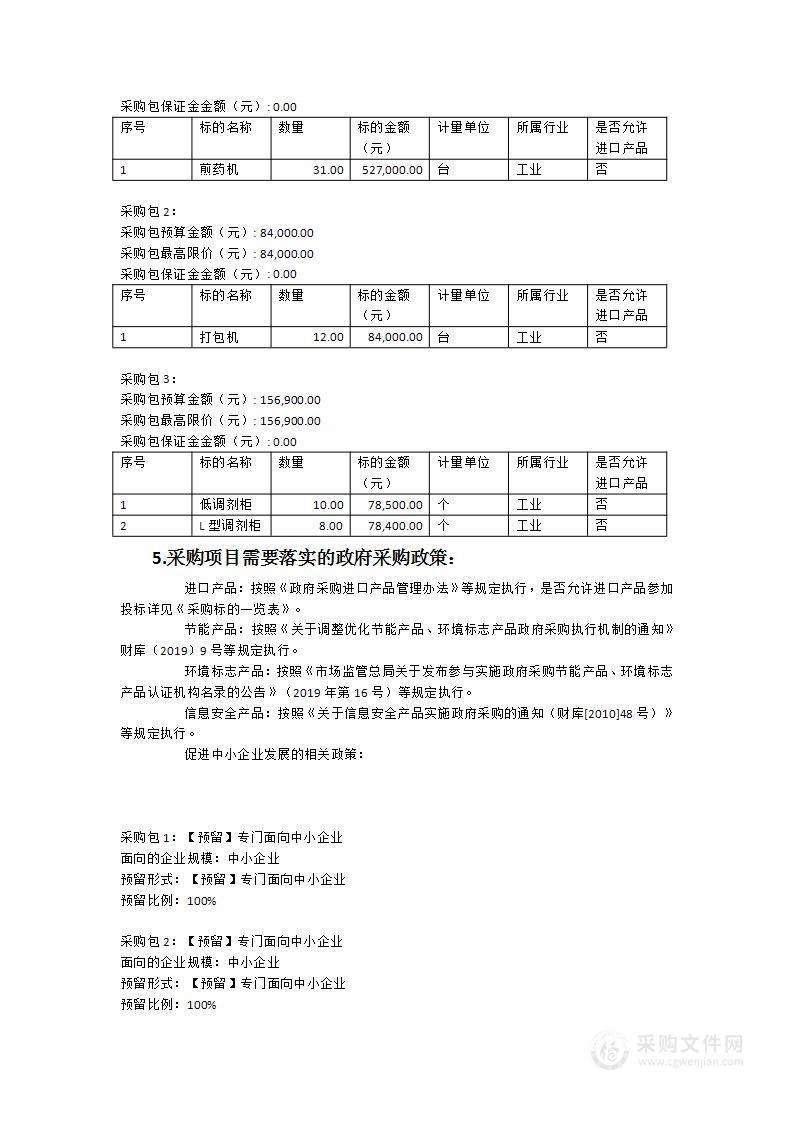 煎药机、打包机及调剂柜采购项目