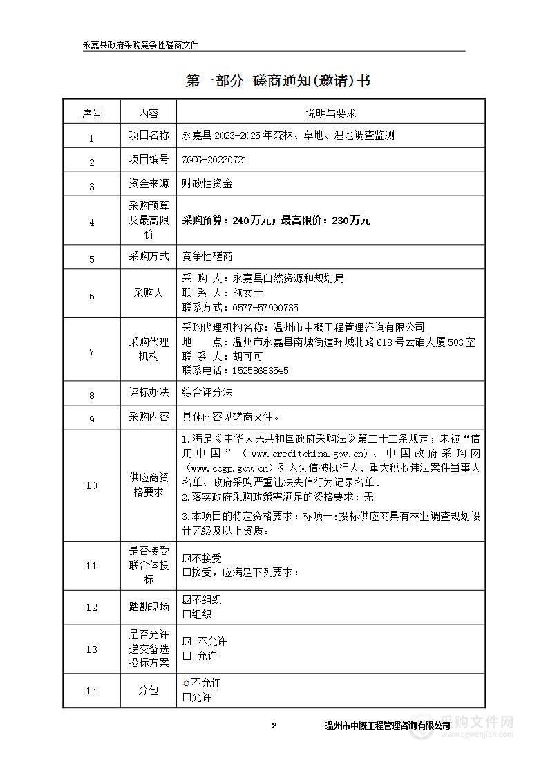 永嘉县2023-2025年森林、草地、湿地调查监测