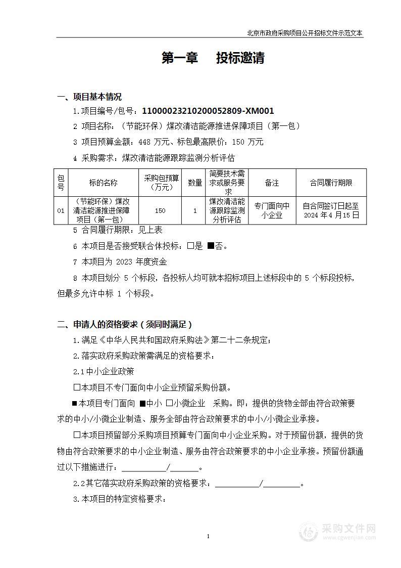 （节能环保）煤改清洁能源推进保障项目（第一包）