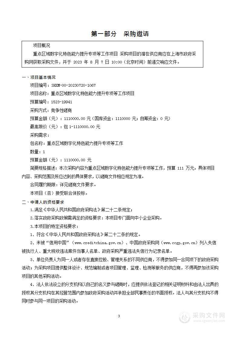 重点区域数字化特色能力提升专项等工作项目