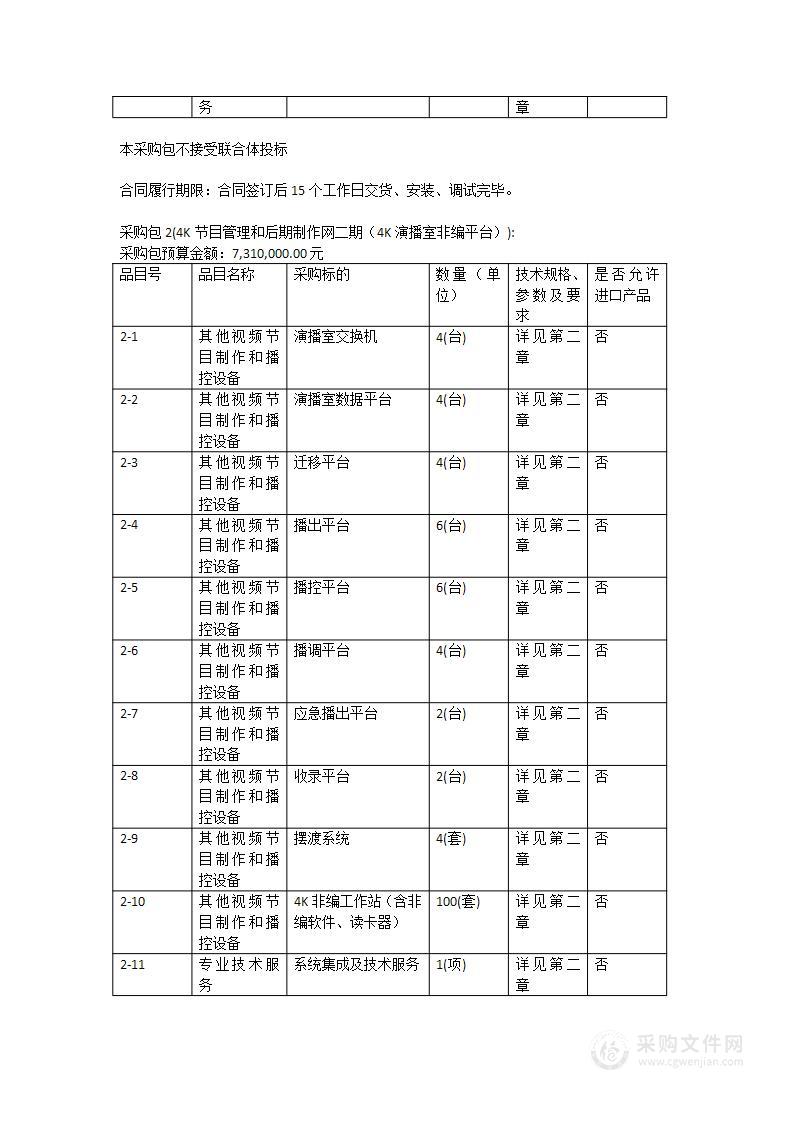 4K节目管理和后期制作网二期（4K新闻节目制作系统）