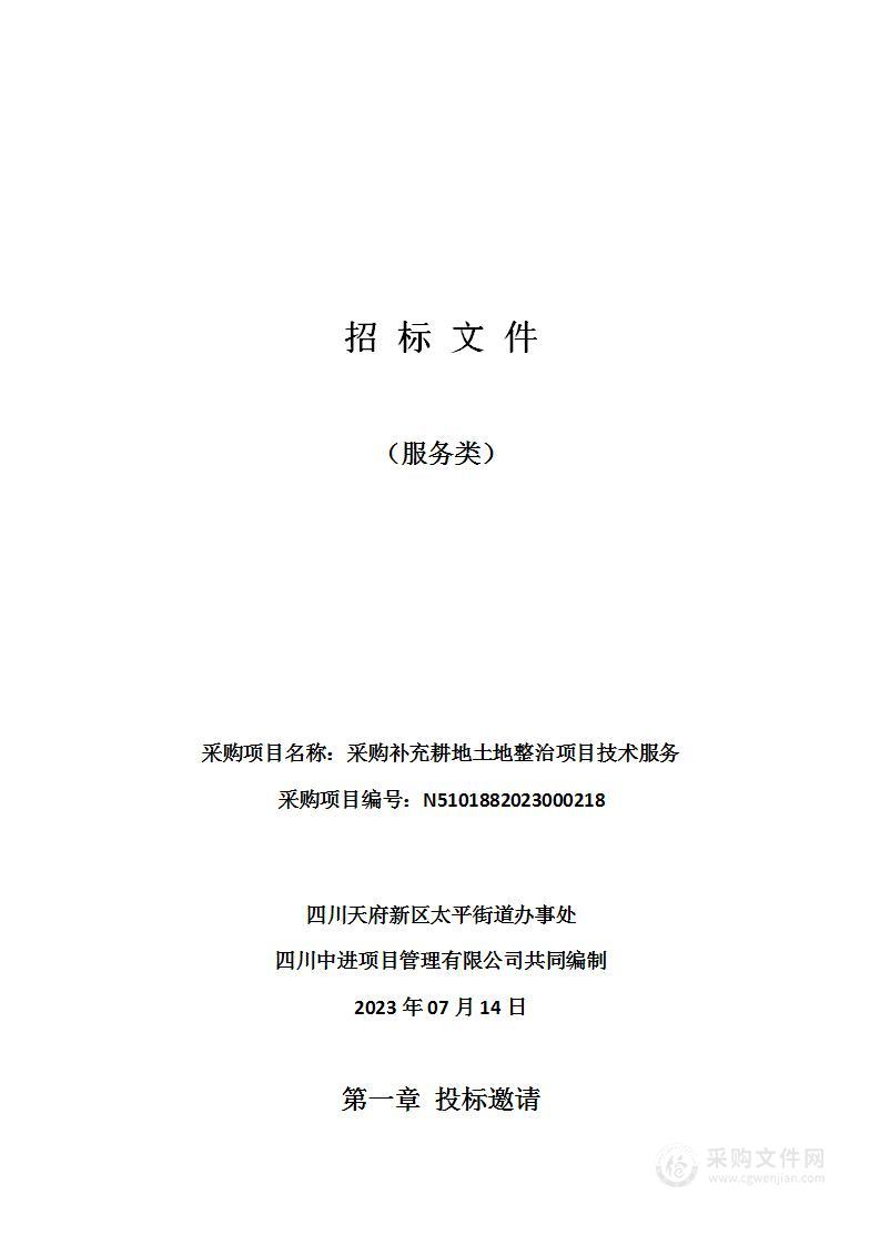 四川天府新区太平街道办事处采购补充耕地土地整治项目技术服务