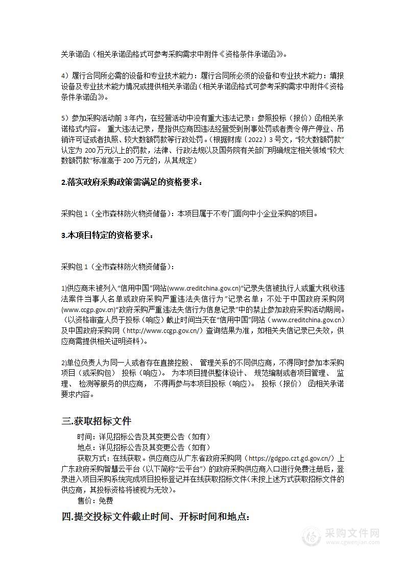 全市森林防火物资储备