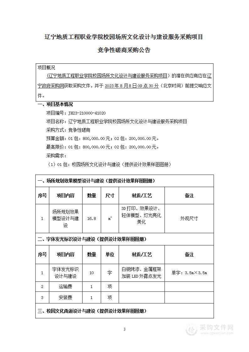 辽宁地质工程职业学院校园场所文化设计与建设服务采购