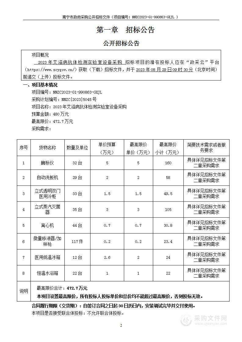 2023年艾滋病抗体检测实验室设备采购