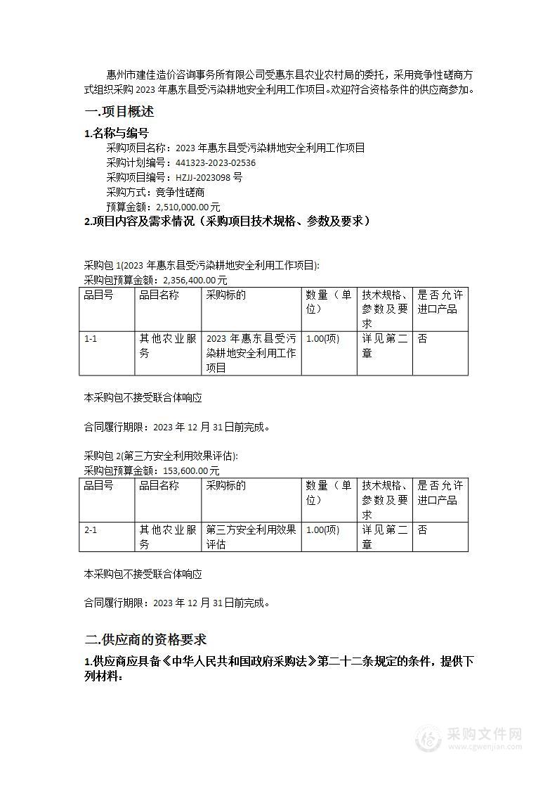 2023年惠东县受污染耕地安全利用工作项目