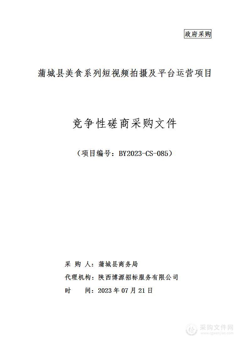 蒲城县美食系列短视频拍摄及平台运营项目