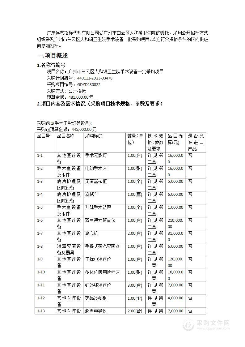 广州市白云区人和镇卫生院手术设备一批采购项目