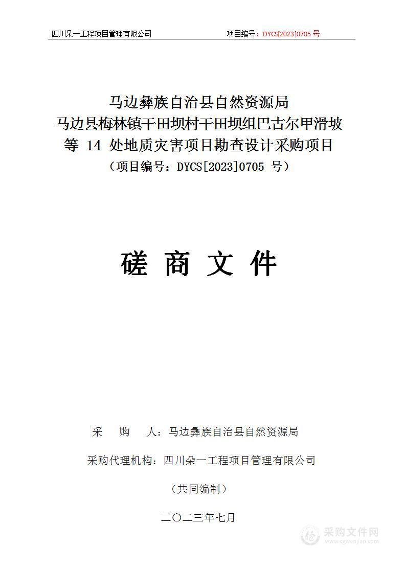 马边县梅林镇干田坝村干田坝组巴古尔甲滑坡等14处地质灾害项目勘查设计采购项目