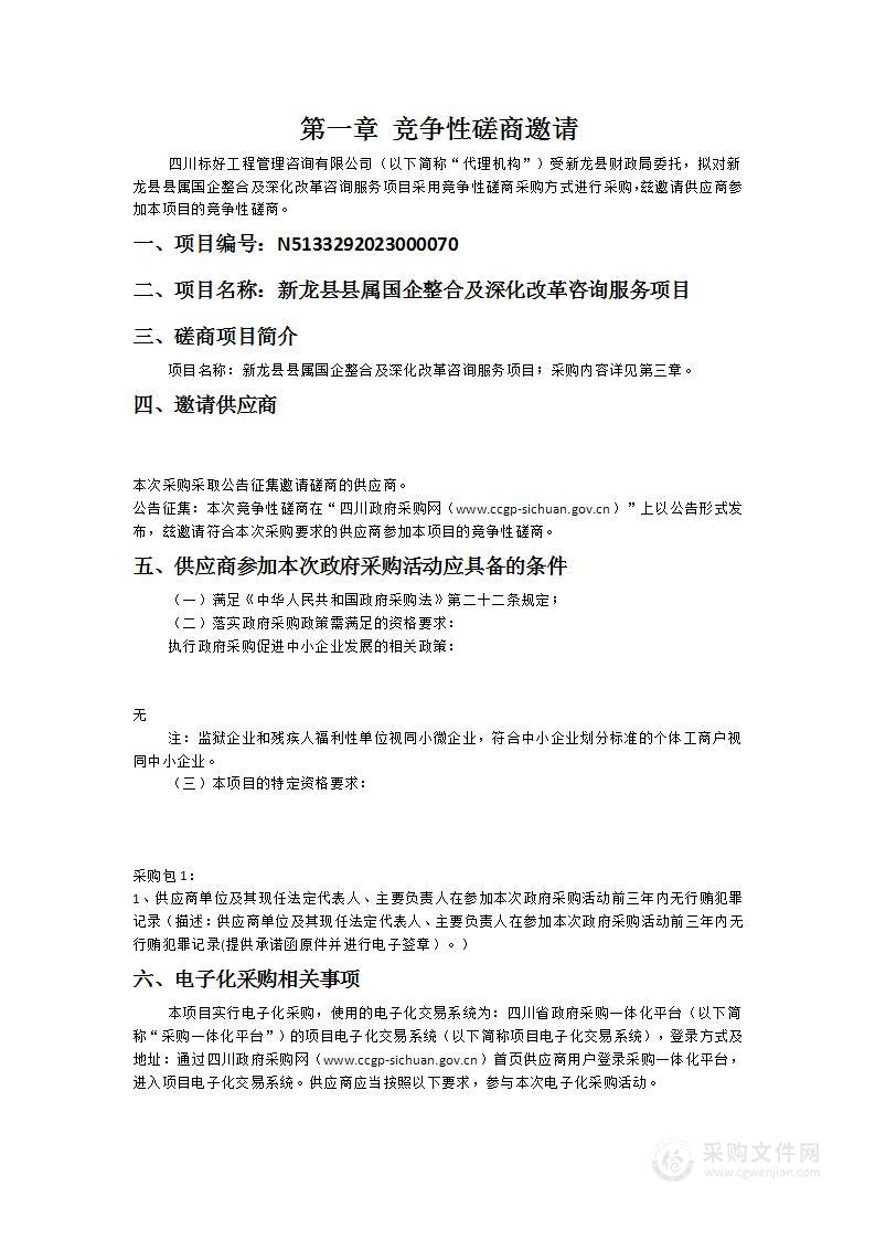 新龙县县属国企整合及深化改革咨询服务项目