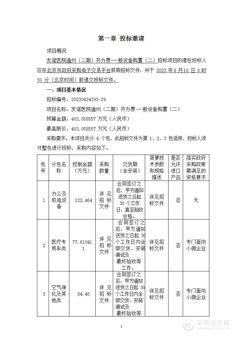 友谊医院通州（二期）开办费-一般设备购置（二）