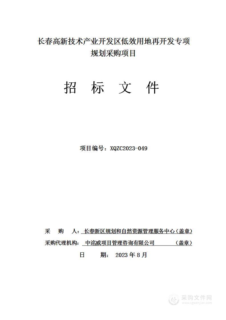 长春高新技术产业开发区低效用地再开发专项规划采购项目