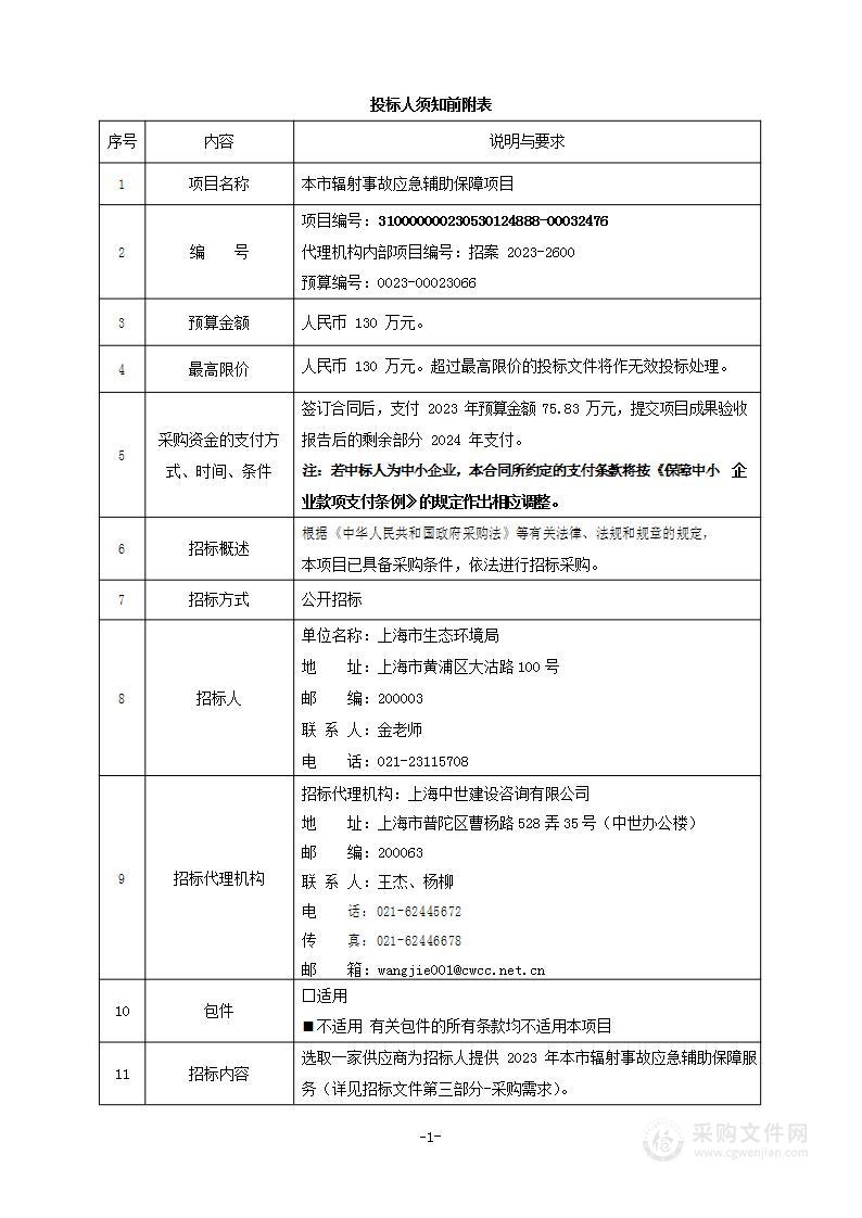 本市辐射事故应急辅助保障项目