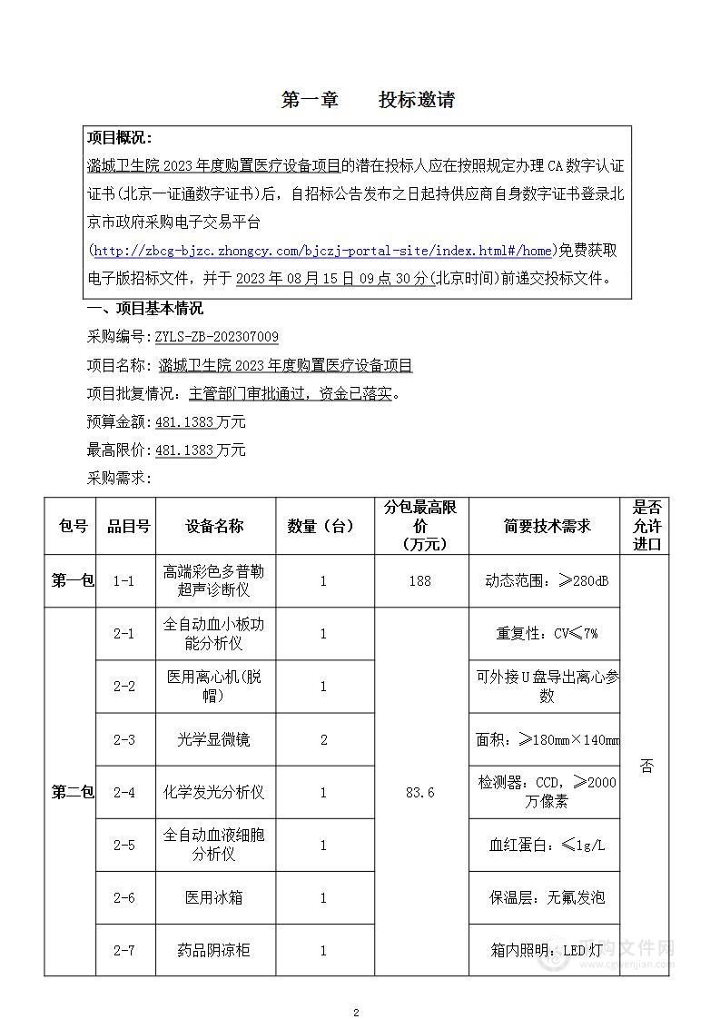 潞城卫生院2023年度购置医疗设备项目