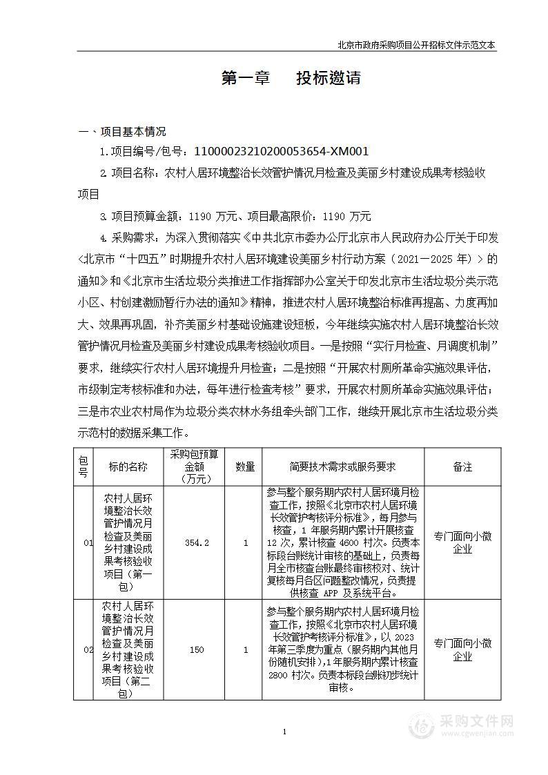 农村人居环境整治长效管护情况月检查及美丽乡村建设成果考核验收项目