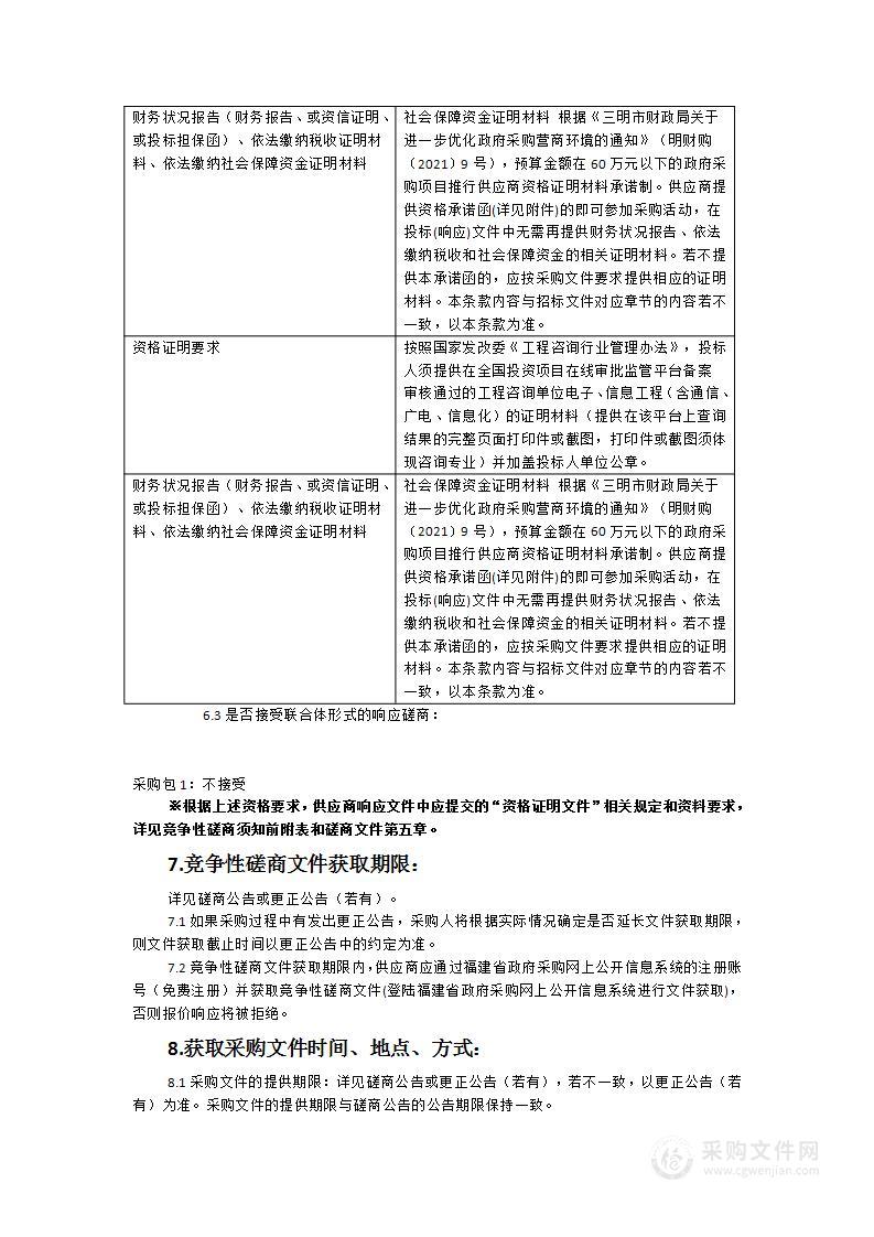 三明市一体化公共数据平台建设项目可行性研究报告暨初步设计方案报告编制服务