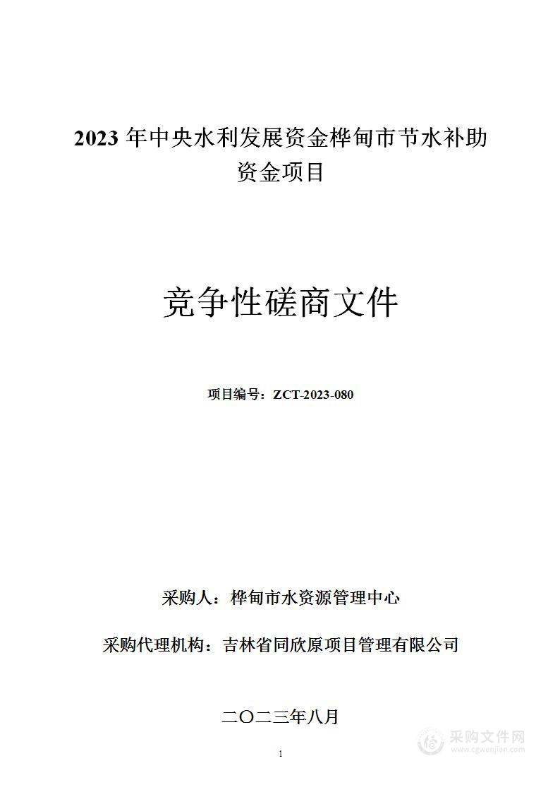 2023年中央水利发展资金桦甸市节水补助资金项目