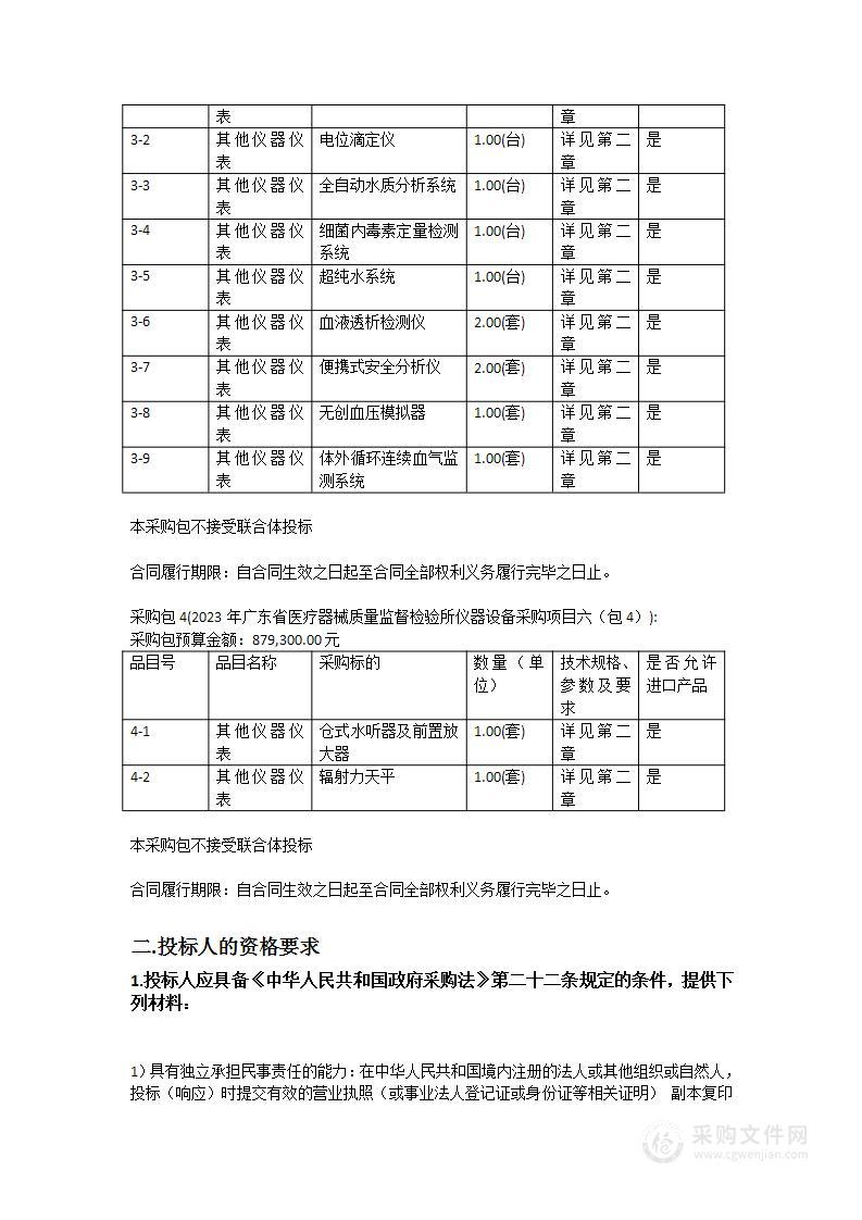 2023年广东省医疗器械质量监督检验所仪器设备采购项目六