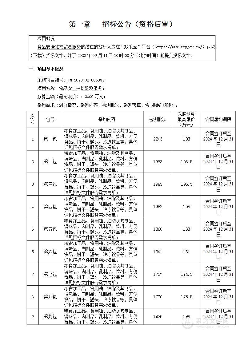 食品安全抽检监测服务