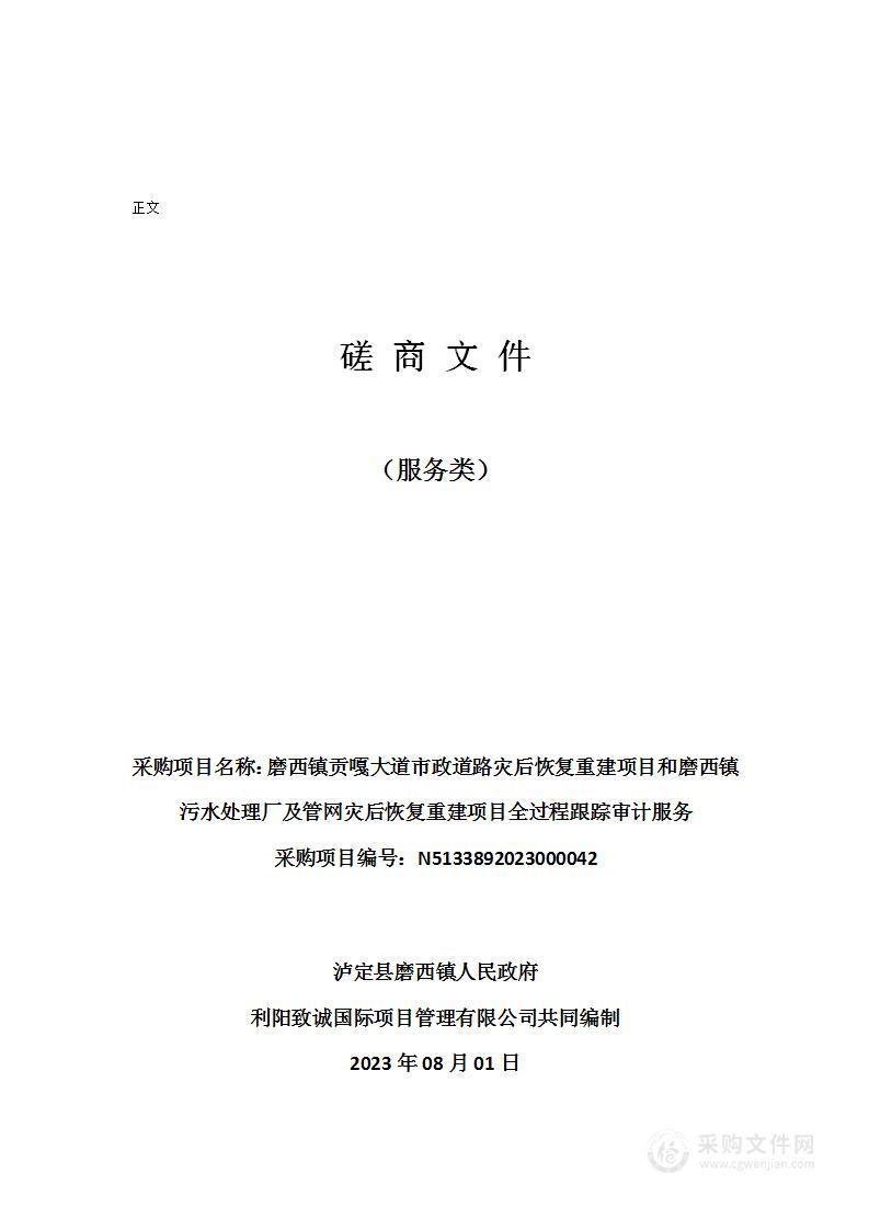 磨西镇贡嘎大道市政道路灾后恢复重建项目和磨西镇污水处理厂及管网灾后恢复重建项目全过程跟踪审计服务