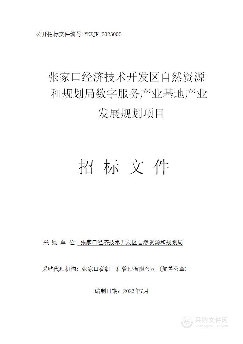 张家口经济技术开发区自然资源和规划局数字服务产业基地产业发展规划项目