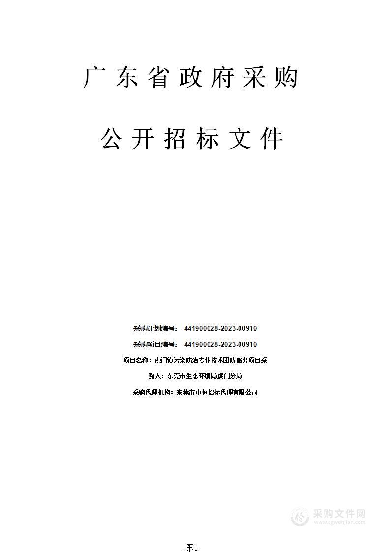 虎门镇污染防治专业技术团队服务项目