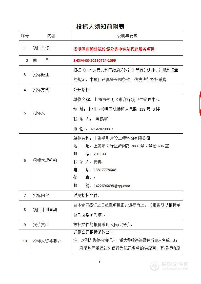 崇明区庙镇建筑垃圾分拣中转站代建服务项目