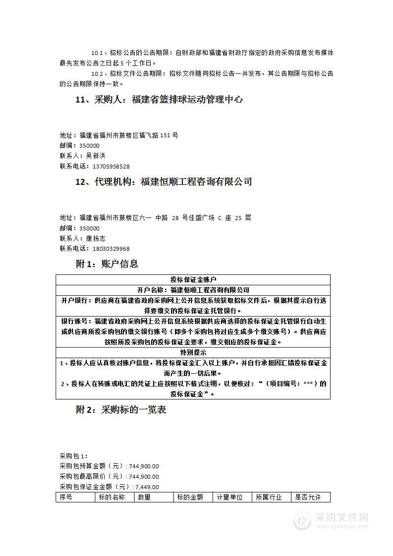 福建省篮排球运动管理中心关于运动队服装装备采购项目