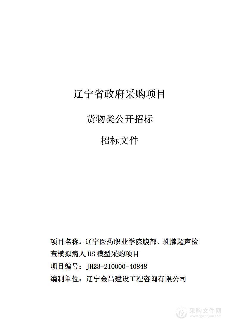 辽宁医药职业学院腹部、乳腺超声检查模拟病人US模型采购项目