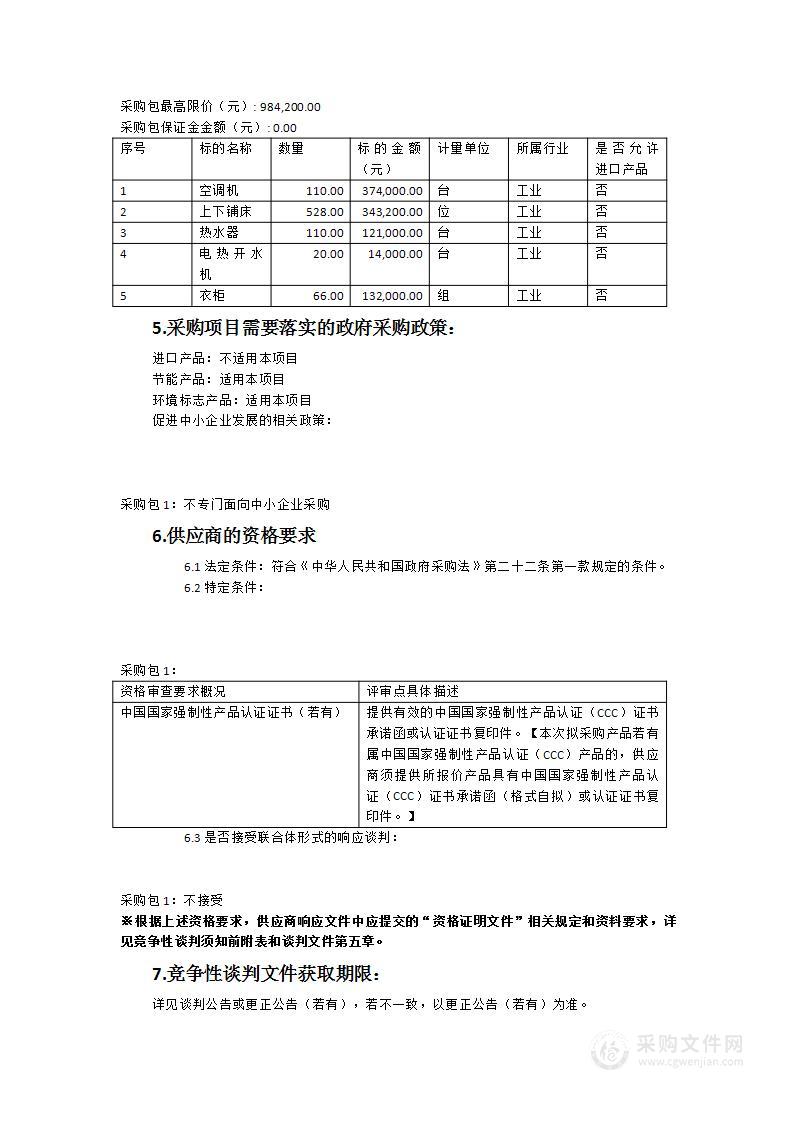 福州民族中学学生宿舍楼改造货物采购项目