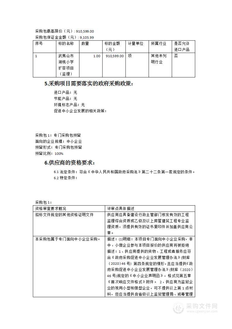 武夷山市湖桃小学扩容项目（监理）