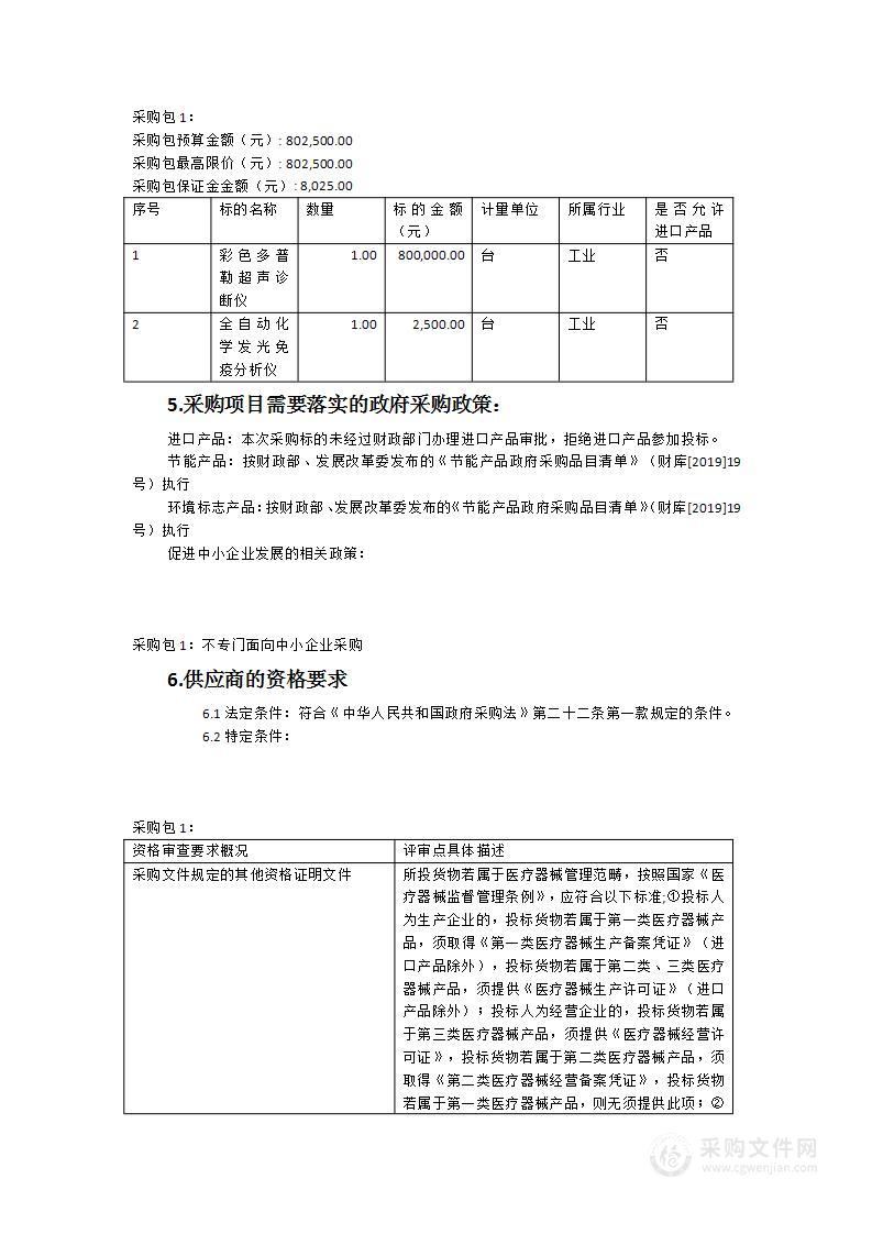 彩色多普勒超声诊断仪和全自动化学发光免疫分析仪采购