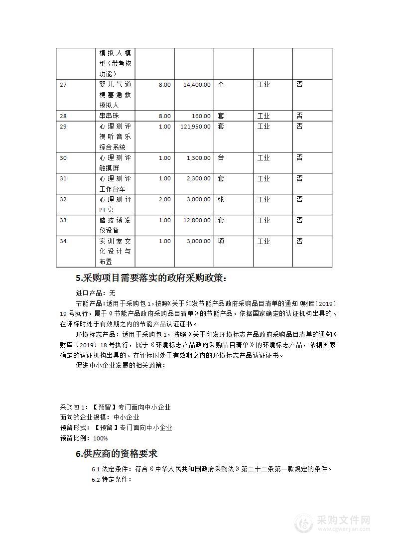 闽江师专学前教育学院婴幼儿发展与测评实训室采购项目