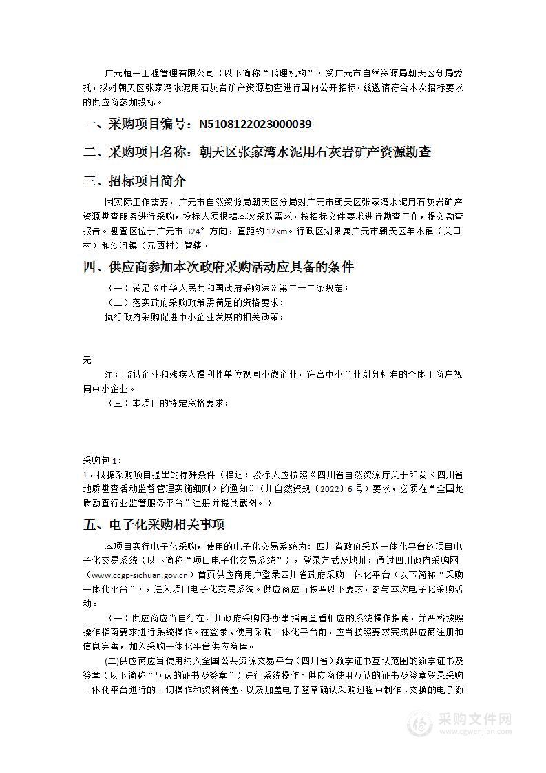 朝天区张家湾水泥用石灰岩矿产资源勘查