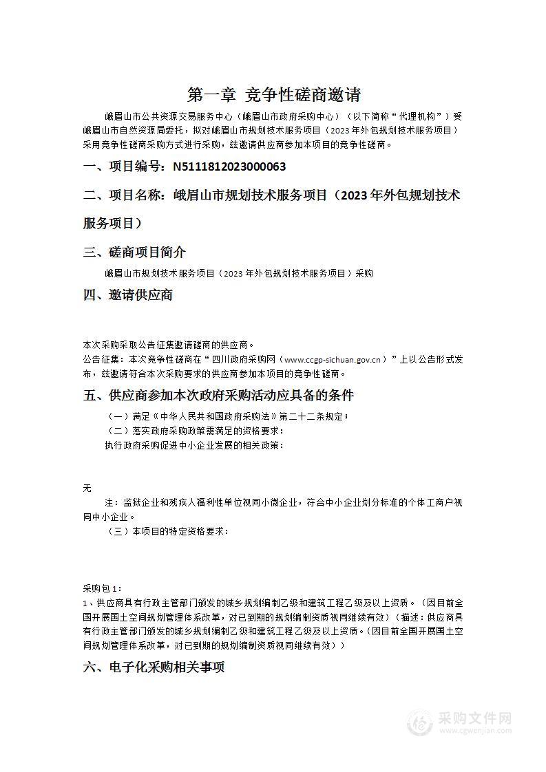 峨眉山市自然资源局峨眉山市规划技术服务项目（2023年外包规划技术服务项目）