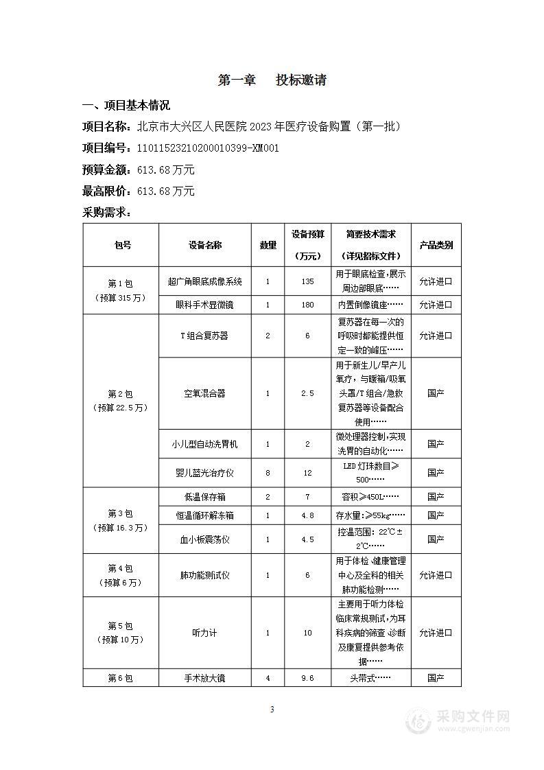 北京市大兴区人民医院2023年医疗设备购置（第一批）