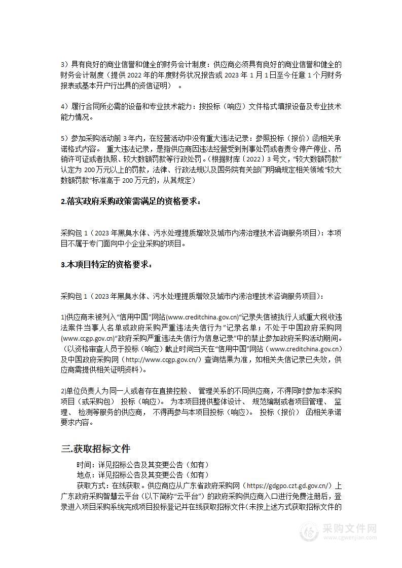 2023年黑臭水体、污水处理提质增效及城市内涝治理技术咨询服务项目