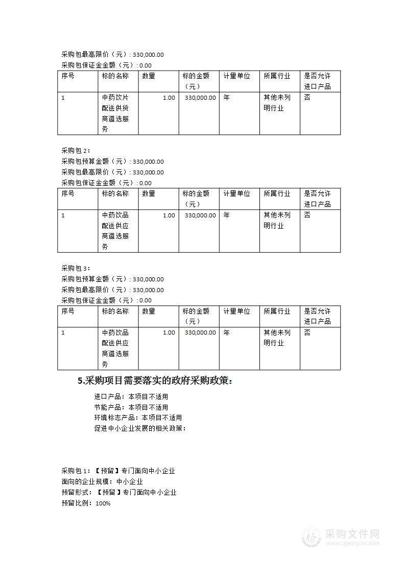 2023年中药饮片配送供货商遴选服务