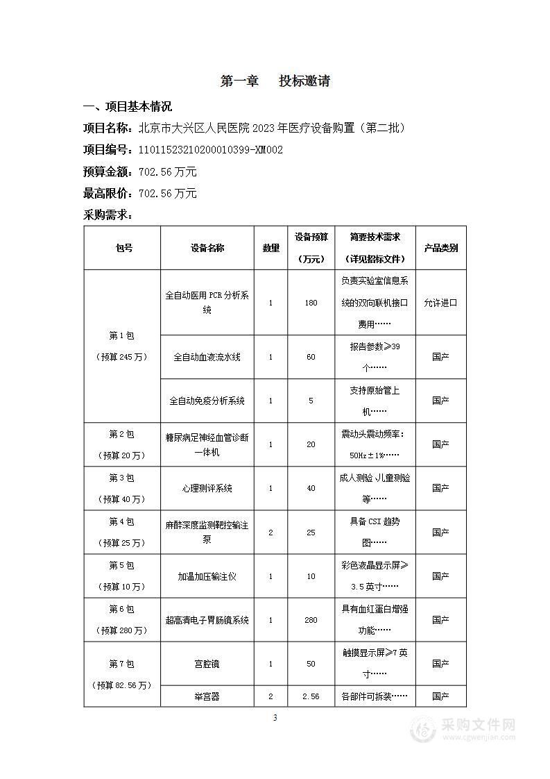 北京市大兴区人民医院2023年医疗设备购置（第二批）